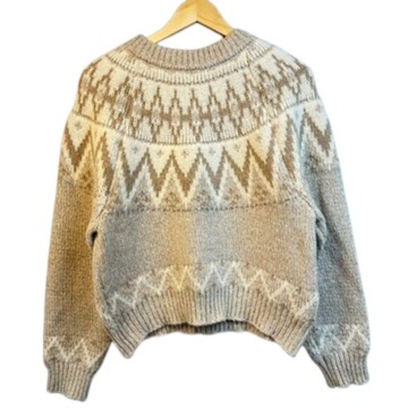 For The Republic Chunky Beige Fair Isle Crewneck Sweater, Medium - Picture 2 of 9